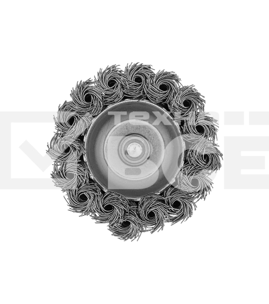 Щетка для дрели Denzel 65 мм, чашка, со шпилькой, нержавеющая крученая проволока