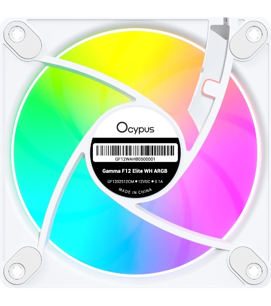 Вентилятор для корпуса Ocypus Gaммa F12 Elite WH ARGB REVERSE BLADE, 120x120x25мм, 4-PIN PWM, 600-1800 RPM, 26 DBA MAX, HYDRO BEARING