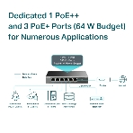 Настольный коммутатор TP-Link TL-SG1006PP с 6 гигабитными портами (3 порта PoE+, 1 порт PoE++), 802.3af/at/bt 3-го типа, бюджет PoE — 64 Вт, стальной настольный корпус, фото4