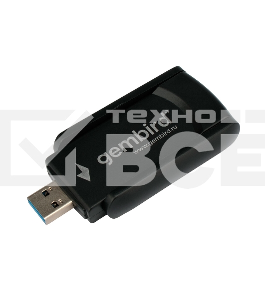 Сетевой адаптер WiFi+Bluetooth Gembird WNP-UA-020 двухдиапазонный с антеннами, 1300 Мбит, USB, 802.11b/a/g/n/ac