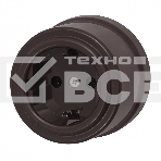 Розетка Bironi B1-101-22 1-м ОП Лизетта, 16А IP20, ретро с заземлением, ABS-пластик, коричневый, фото 1