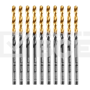 Сверло по металлу Denzel 3 мм, HSS-Tin, Golden Tip, 10 шт.