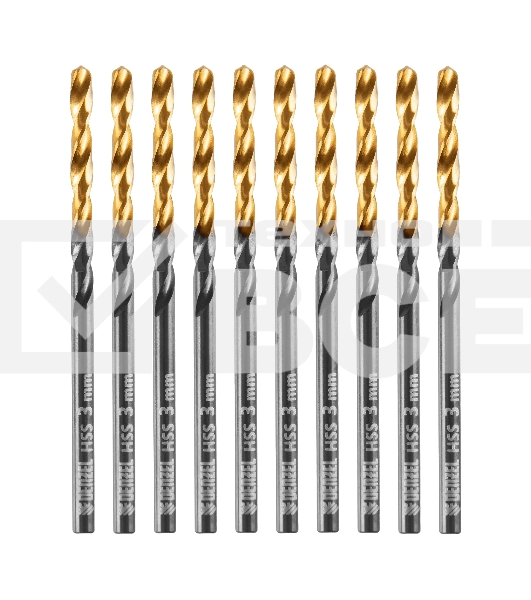Сверло по металлу Denzel 3 мм, HSS-Tin, Golden Tip, 10 шт.