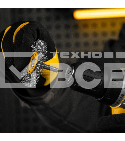 Щетка для дрели Denzel 60 мм, плоская, со шпилькой, нержавеющая витая проволока