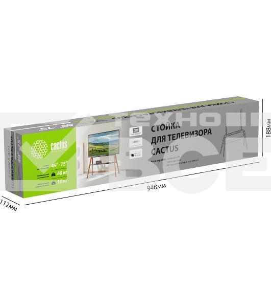 Подставка для телевизора Cactus CS-ST3647BKWN черный/орех, 49'-75' макс. 40 кг, напольный