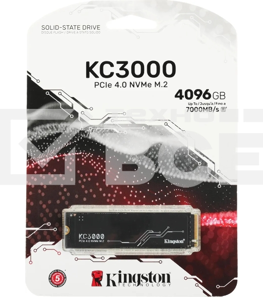 Накопитель SSD Kingston KC3000, 4Tb, PCIe 4.0 x4, M.2 2280, NVMe, R/W 7000/7000, с радиатором