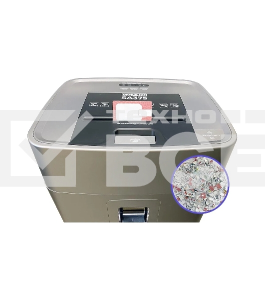 Шредер Office Kit SA375 серый/черный с автоподачей (секр.P-4) фрагменты 375лист. 42лтр. скрепки скобы пл.карты CD