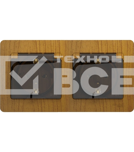 Розетка 2-ая с/з, со шторками, в сборе, IP44 SE Glossa Дерево Дуб