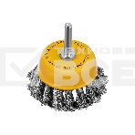 Щетка для дрели Denzel 65 мм, чашка, со шпилькой, нержавеющая крученая проволока, фото 1