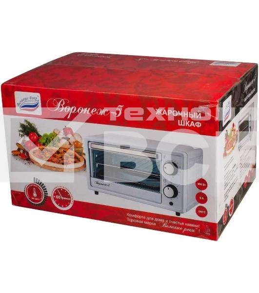 Мини-печь Великие Реки Воронеж-5, 900 Вт, 9 литров, таймер на 60 минут, функции духовки, гриля, тостера, быстрый нагрев, компактный размер