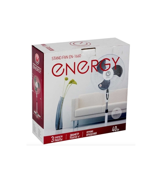 Вентилятор Energy EN-1660 белый/серый, напольный, 40 Вт, 3 скорости, 40 см
