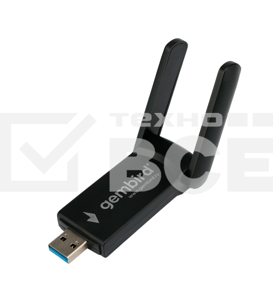 Сетевой адаптер WiFi+Bluetooth Gembird WNP-UA-020 двухдиапазонный с антеннами, 1300 Мбит, USB, 802.11b/a/g/n/ac