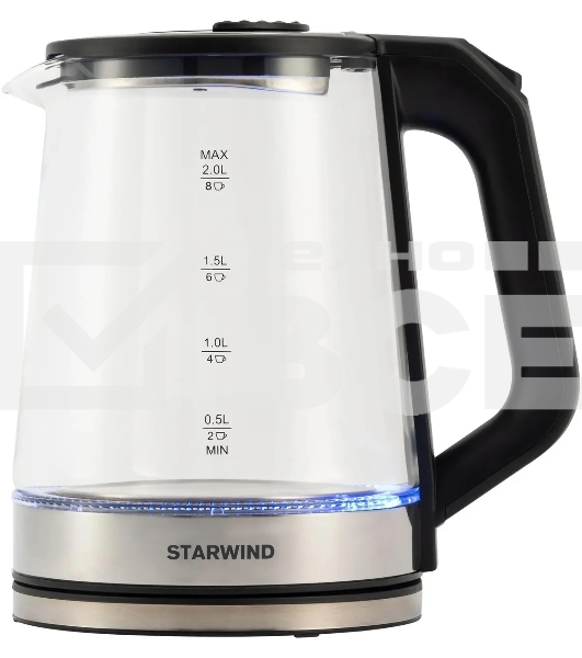 Чайник электрический Starwind SKG5778 2л. 2000Вт черный/прозрачный (корпус: стекло)