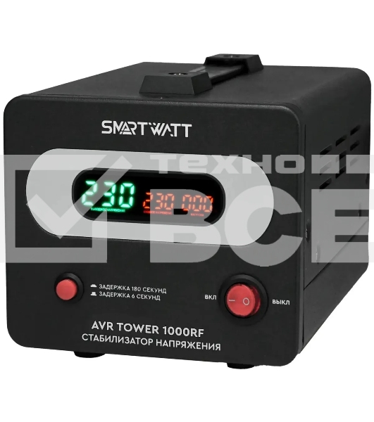 Напольный стабилизатор напряжения SMARTWATT AVR TOWER 1000RF (140W - 260W, 1000VA, 1 кВт, 50-60 Гц, розеток - 1, LED-дис