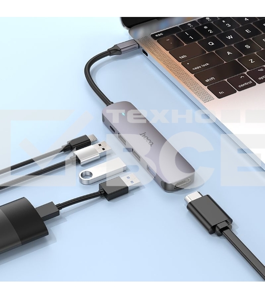 Разветвитель USB-C Hoco HB27 4порт. серый