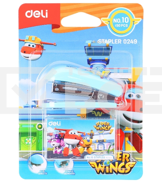 Степлер настольный Deli E0249 Super Wings 24/6 26/6 (12листов) ассорти 40скоб металл/пластик блистер