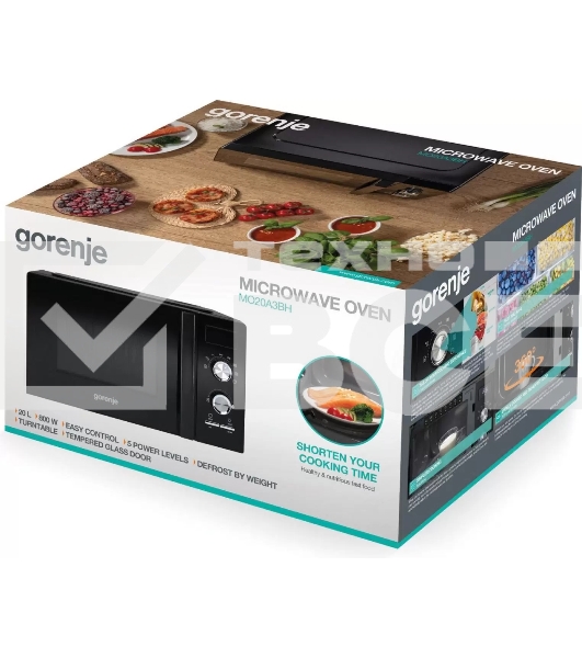 Микроволновая печь Gorenje MO20A3BH чёрный, 20 л, 800 Вт, переключатели - поворотный механизм/кнопки