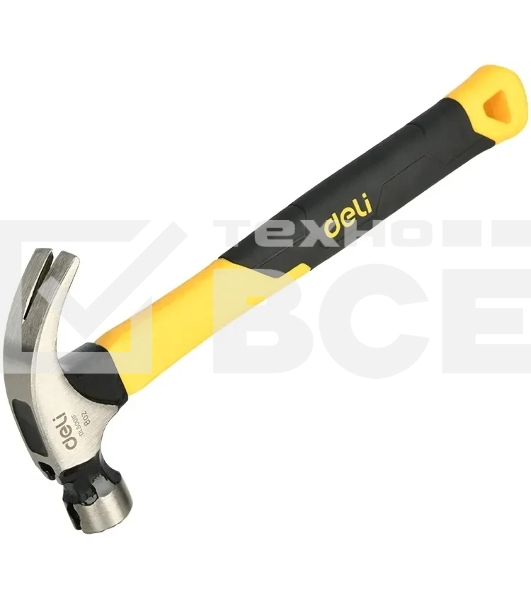 Молоток-гвоздодер Deli DL5001F 225 гр магнит, противоскользящий боек, фиберглассовая рукоять