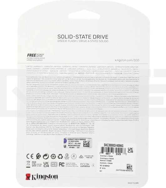 Накопитель SSD Kingston KC3000, 4Tb, PCIe 4.0 x4, M.2 2280, NVMe, R/W 7000/7000, с радиатором