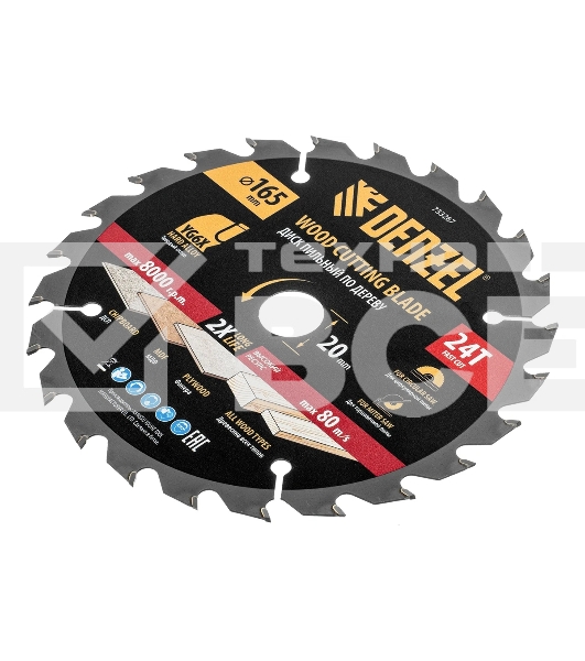 Пильный диск по дереву Denzel ф165 х 20 мм, 24 зубьев, тонкий 733267