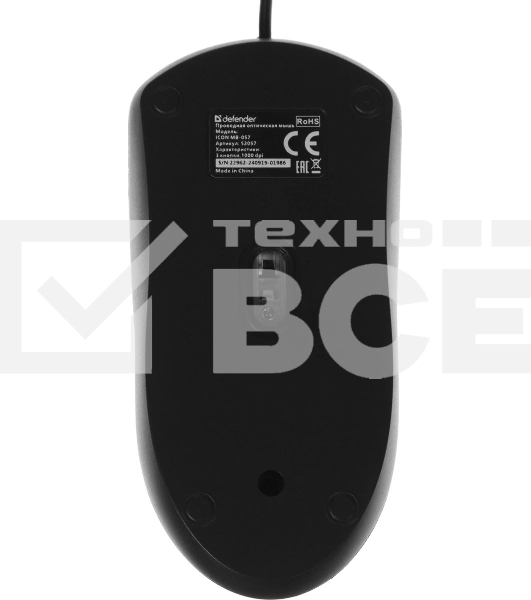 Мышь проводная Defender Icon MB-057 черный, 1000 dpi, USB, кнопки - 3