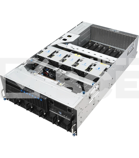 Серверная платформа ASUS ESC8000A-E13P, 4U, 2x SP5 (LGA 6096),24x DDR5 6400, 8x 2.5'' hsb NVME, up to 14x PCIe*, 2x M.2 22110 NVME, 1x 2-port 10Gbe RJ-45 Intel 710 LAN, up to 8 dual-slot GPUs, 3+1 3200W