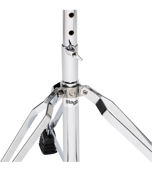 Стул для барабанщика STAGG DT-32 CR высота 50-63 см, 5 ступеней, диаметр сиденья 320 мм, стальная ось с резьбой и фиксатором, максимальная статичная нагрузка 150 кг, вес 3,1 кг, покрытие черный винил, отделка хром