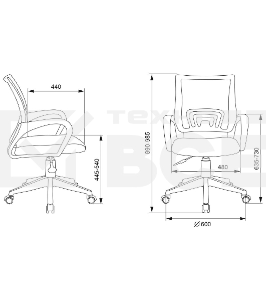Кресло компьютерное Бюрократ CH-W695NLT TW-04 TW-12 темно-серый, сетка/ткань, крестовина пластик, пластик белый