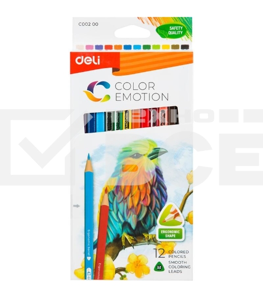 Карандаши цветные Deli EC00200 Color Emotion, трехгранный профиль, липа, 12 цветов, коробка с европодвесом (12шт)