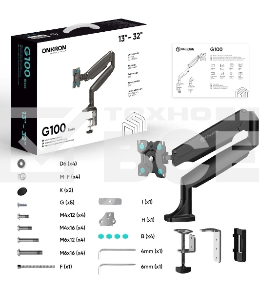 Кронштейн ONKRON G100 для монитора 13'-32' настольный, черный