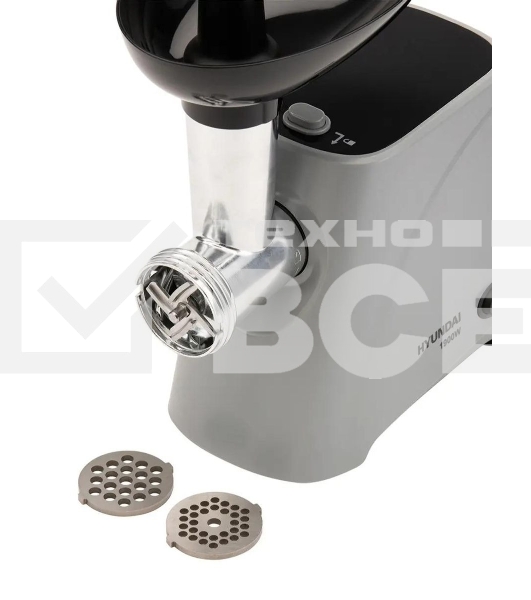 Мясорубка электрическая Hyundai HY-MG4391 серый, 1900 Вт, 2.4 кг/мин, реверс, защита от перегрузки, насадки - 4