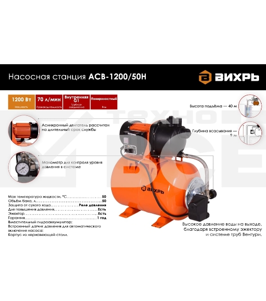 Автономная станция водоснабжения Вихрь АСВ-1200/50Н 68/1/11