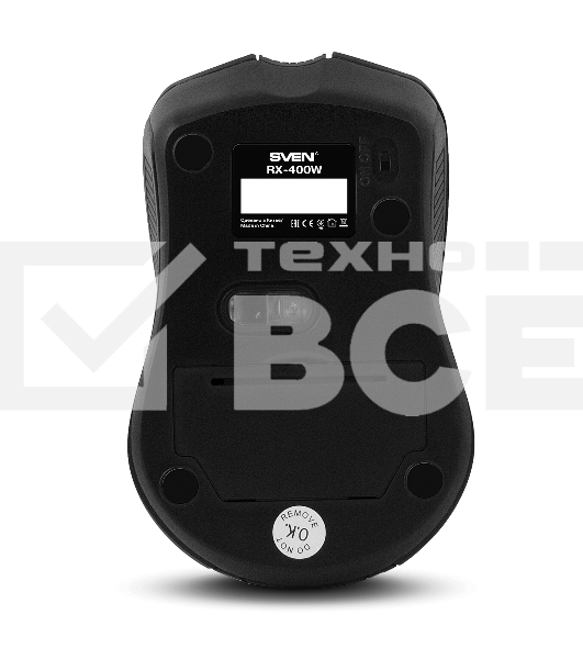 Мышь беспроводная SVEN RX-400W черный, 1400 dpi, радиоканал, USB, кнопки - 4