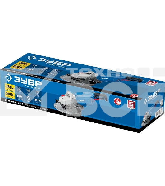 Угловая шлифовальная машина Зубр 180 мм, 2000 Вт, компакт, серия Профессионал