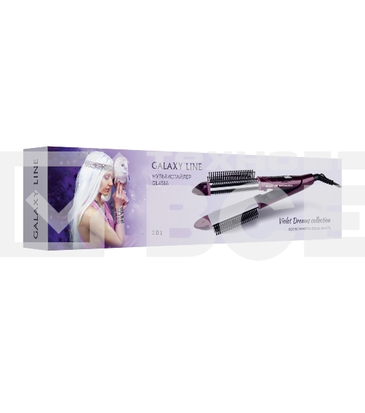Мультистайлер Galaxy Line GL 4518, violet dreams, 60 Вт, двойное напряж. 110-240 В ~, переключатель режимов, фиксатор закрытого положения, максимальная температура 200°С, размеры пластин щипцов для выпрямления 100*28 мм, термоизолированный наконечник, диа