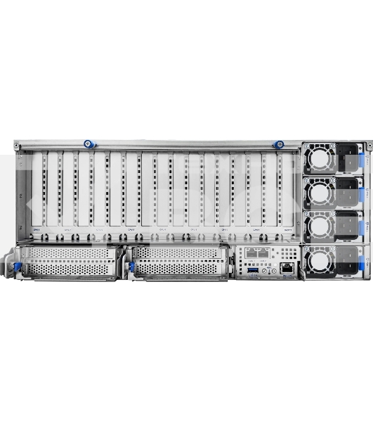 Серверная платформа ASUS ESC8000A-E13P, 4U, 2x SP5 (LGA 6096),24x DDR5 6400, 8x 2.5'' hsb NVME, up to 14x PCIe*, 2x M.2 22110 NVME, 1x 2-port 10Gbe RJ-45 Intel 710 LAN, up to 8 dual-slot GPUs, 3+1 3200W