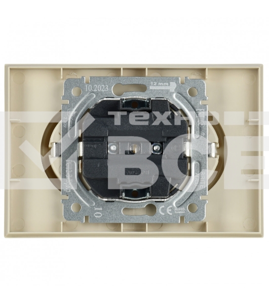 Розетка 2-местная IEK BRITE РС12-3-БрКр (BR-R21-16-K10-F) с заземлением, без защитных шторок, 16А в сборе, бежевый