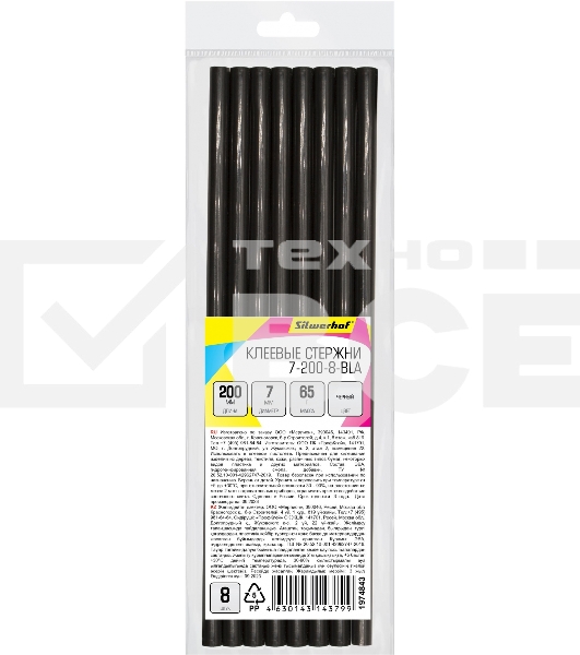 Клеевые стержни Silwerhof 7-200-8-BLA дл.200мм D7мм черный упак:8шт