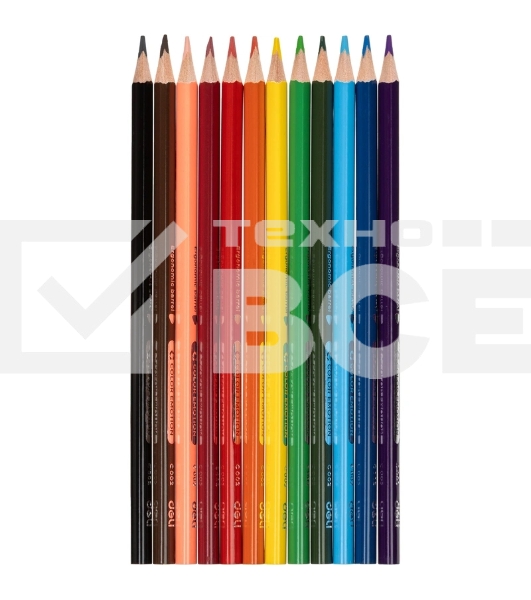 Карандаши цветные Deli EC00200 Color Emotion, трехгранный профиль, липа, 12 цветов, коробка с европодвесом (12шт)