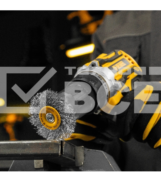 Щетка для дрели Denzel 60 мм, плоская, со шпилькой, нержавеющая витая проволока