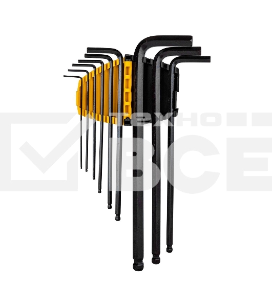 Набор шестигранных ключей с шаром сверхдлинных Deli DL232309H 9 шт Материал CR-V. Спецификация: 1,5,2,2,5,3,4,5,6,8,10мм, пластиковый держатель