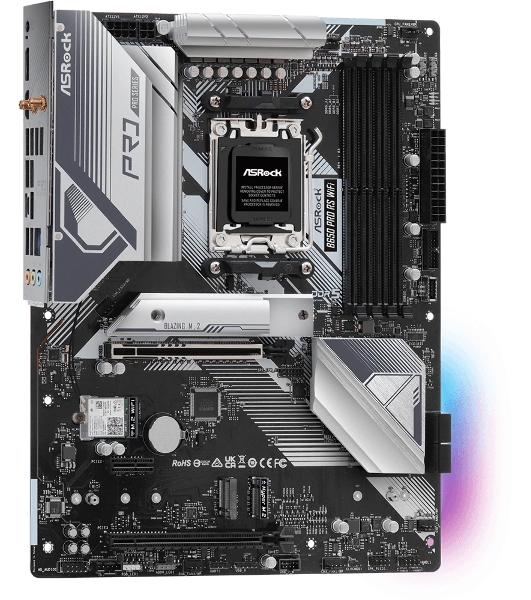 Материнская плата ASRock B650 Pro RS WiFi, AM5, AMD B650, 4xDDR5, 4xSATA, 3xM.2, 1xPCIe 4.0 x16, 1xPCIe 3.0 x16, 1xPCIe 3.0 x1, 1xHDMI, 1xDP, 1x2.5Gb LAN, Wi-Fi 6E, Bluetooth 5.2, 1xUSB-C 10Gbps, 2xUSB-A 5Gbps, 6xUSB-A 2.0, 3x3.5 мм, 7.1, ATX