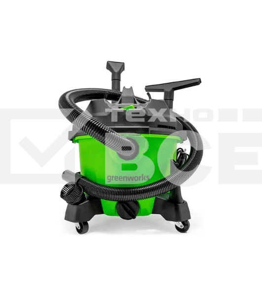 Строительный пылесос GreenWorks G120WDV (4701207) зеленый, 1300 Вт, уборка сухая/влажная, пылесборник контейнер, 34 л