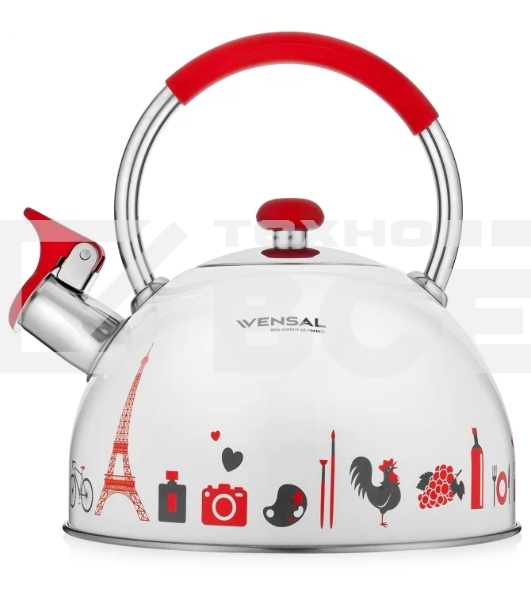 Чайник для плиты со свистком Vensal Paris 3001VS 2,5 л, с ручкой из нержавеющей стали и силикона