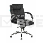 Кресло руководителя Бюрократ T-9927SL-LOW/BLACK черный, кожа, низкая спинка, крестовина хром, фото 1