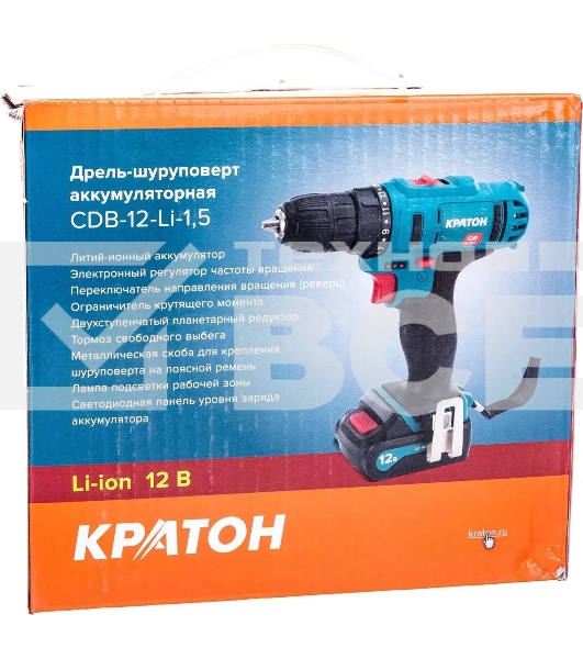 Дрель-шуруповерт аккумуляторная Кратон CDB-12-Li-1,5