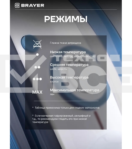 Утюг BRAYER 4002BR, 2400 Вт, керамич, Пар 140 г/м антикапля, разбрыз, резер 360мл, самоотчис,