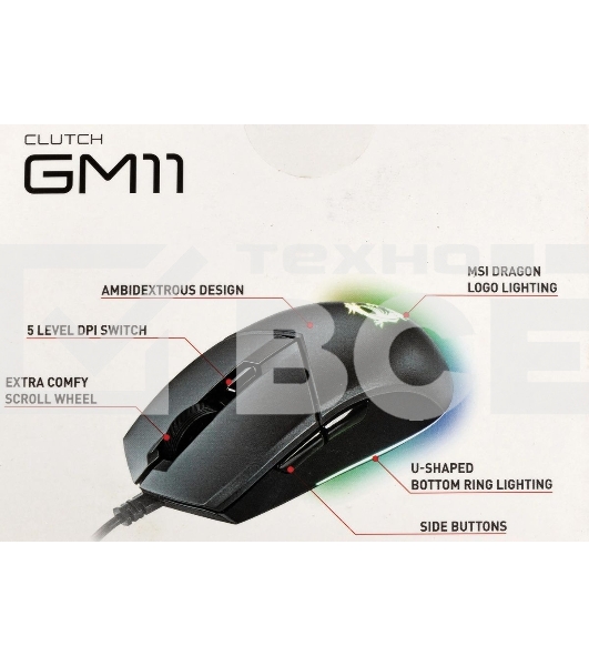 Мышь проводная MSI Clutch GM11 черный, 5000 dpi, USB, кнопки - 6