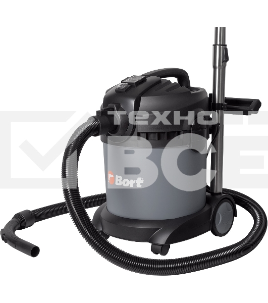 Строительный пылесос Bort BAX-1520-Smart Clean серый, 300/1400 Вт, уборка сухая/влажная, пылесборник бак, 20 л