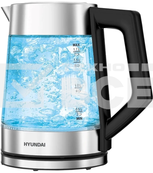 Чайник электрический Hyundai HYK-G4402 1.7л. 2200Вт черный/серебристый корпус: стекло